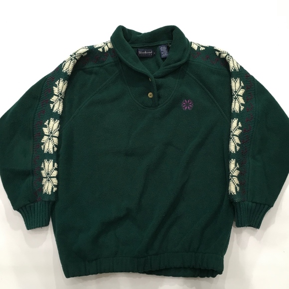 Green Snowflake Fleece Shawl Collar Large - Picture 4 of 6